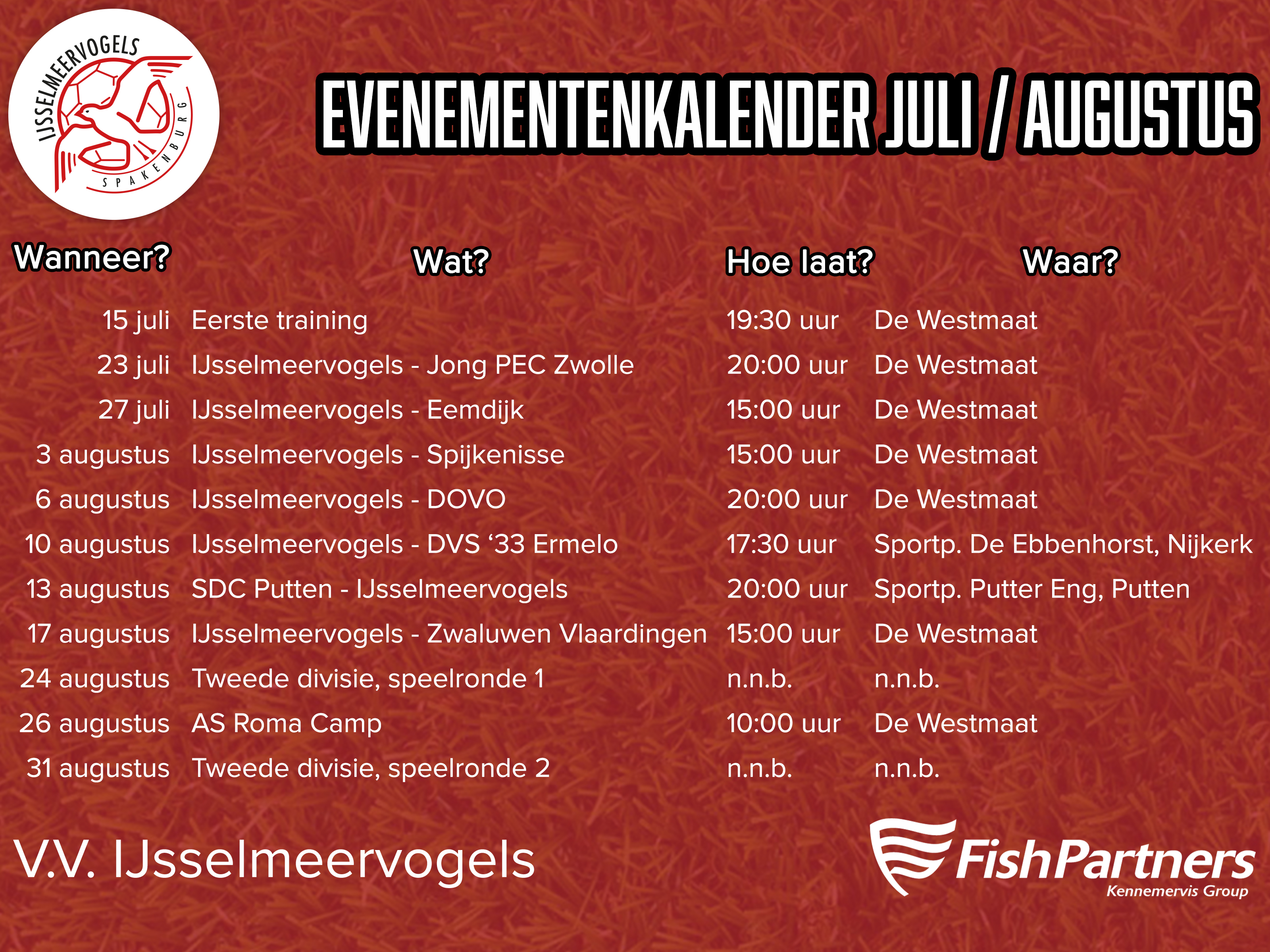 Evenementenkalender juli en augustus