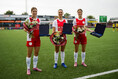 Drie speelsters van Vrouwen 1 met 100 wedstrijden